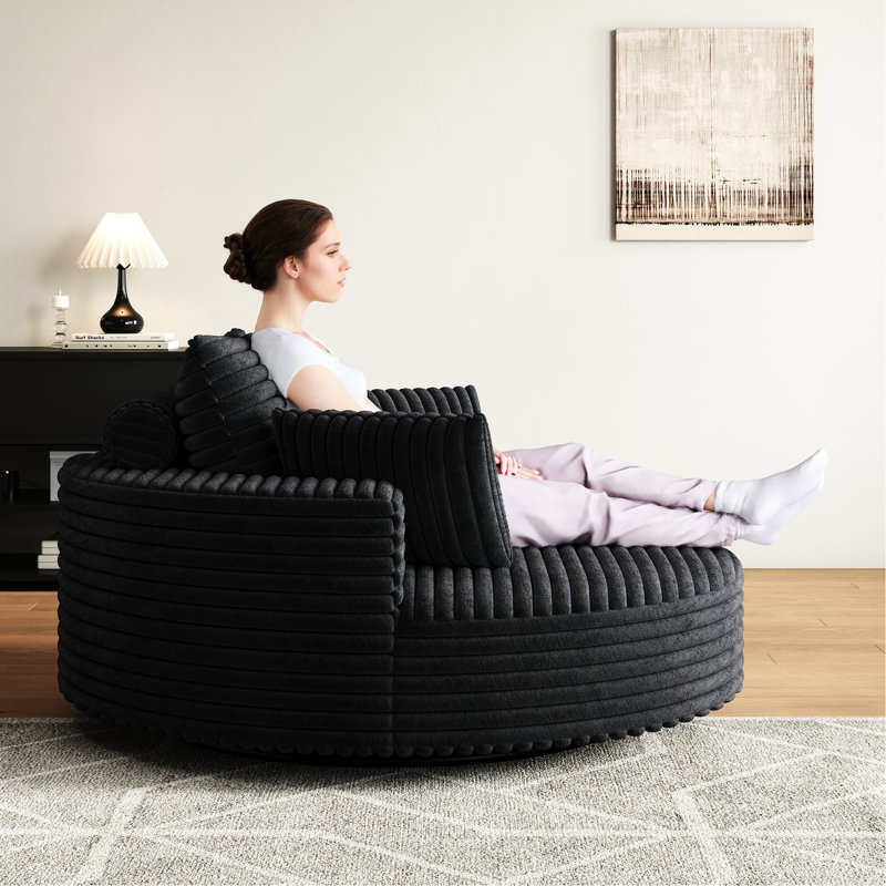 Fauteuil convertible moderne et moelleux de 140 cm (55 po) en velours côtelé chenille et mousse, pivotant à 360 degrés, pour chambre et salon, montage rapide, installation facile, oreiller inclus