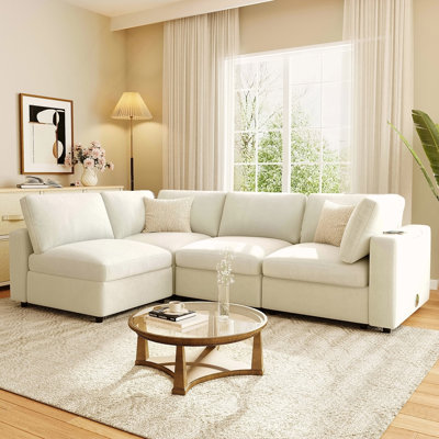 Canapé modulaire 133,5 po avec espace de rangement, ports de charge USB, charge sans fil et haut-parleur Bluetooth intégré dans le bras, canapé modulaire pour le salon, appartement