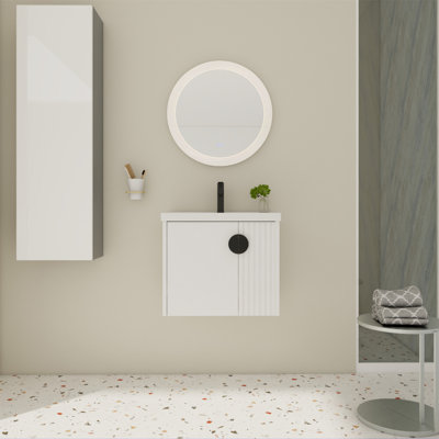 24 Inch Wall-Mounted Bathroom Vanity With Sink, Soft Close Door, And Durable Waterproof Design For Small Spaces