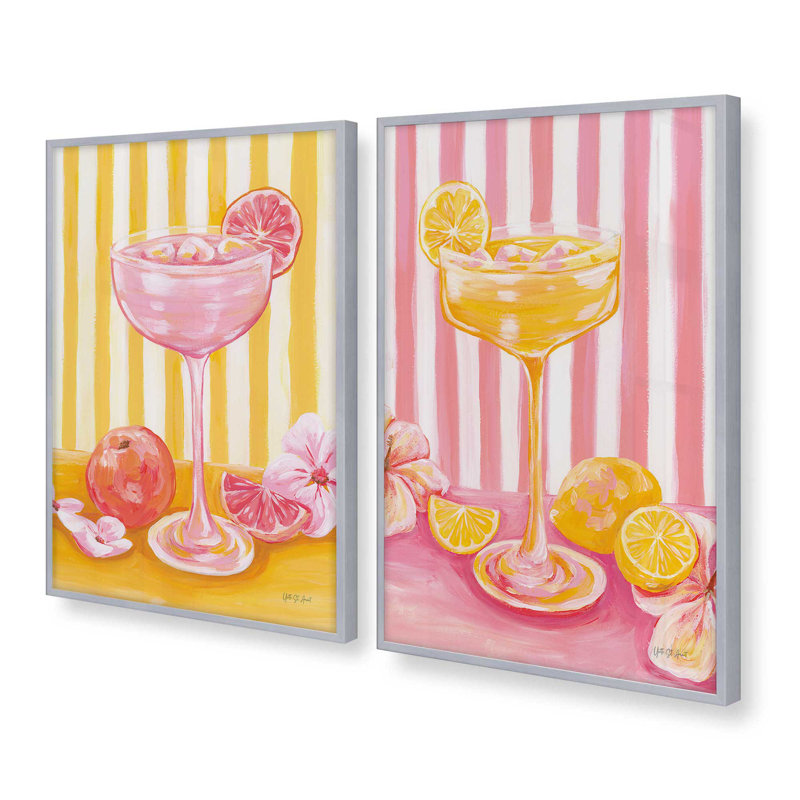 «Pink Drink Energy», ensemble de 2 impressions, 18 po x 12 po, Impression encadrée, Chrome poli