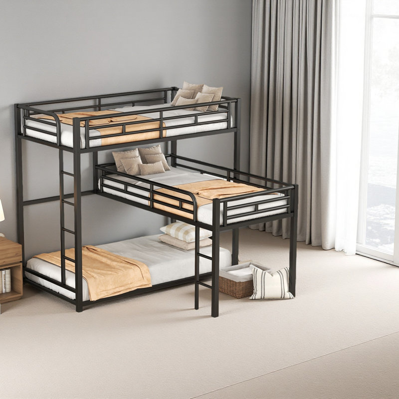 L-Shaped Metal Triple Twin Size Bunk Bed