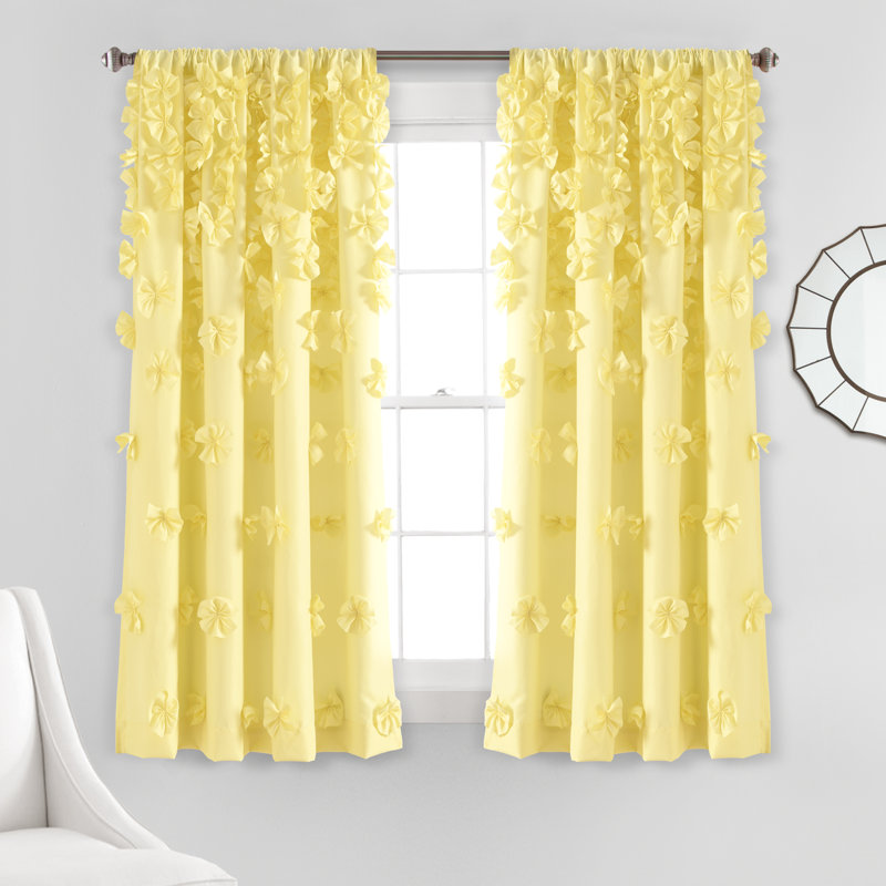 Riley Semi Sheer Curtain Single Panel, Yellow, 54" W x 95" L