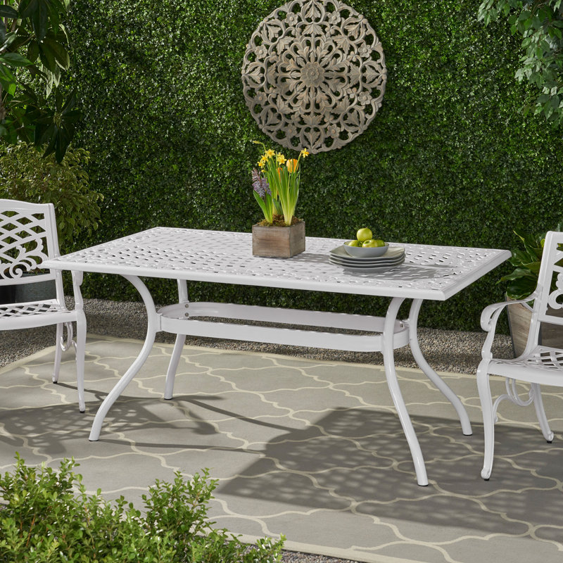 Nasir Rectangular Metal Outdoor Dining Table, White