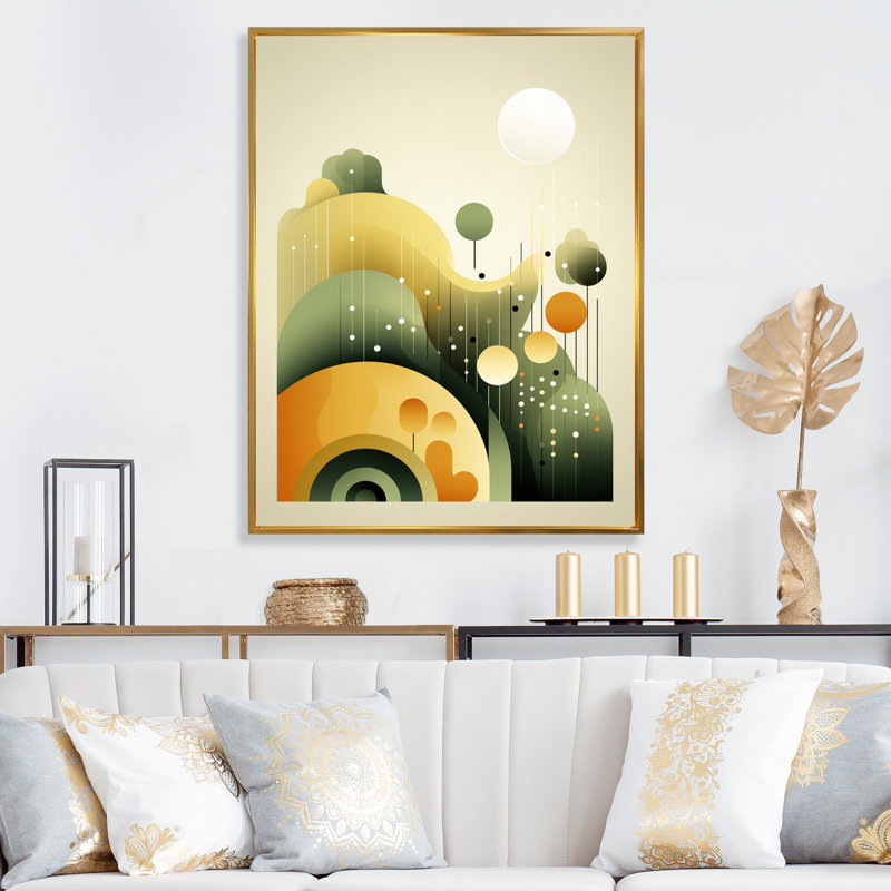 «Dreamscape» rétro, abstrait, minimalisme, orange et vert - Impressions murales modernes de style Mid-Century