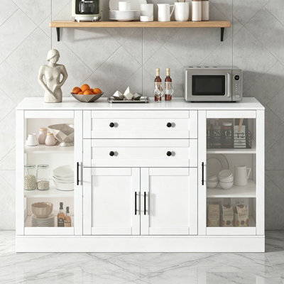 58.3" Modern Buffet Sideboard with 4 Doors & 2 Drawers, Adjustable Shelves, Power Outlet, Acrylic Panels, Aluminum Alloy Handles, Storage Cabinet for Dining Room, Living Room and Kitchen