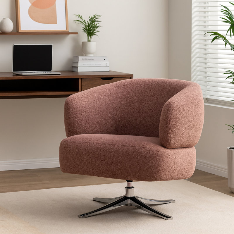 Modern Bouclé Upholstered Conference Chair With Swivel For Home Office Vanity, Terracotta