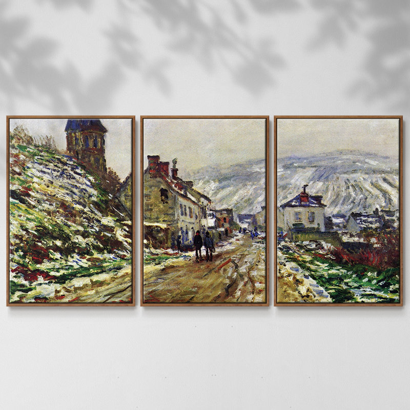 Monet, reproduction sur toile 3 pièces, Noyer, H 24 po x l 48 po x P 2 po
