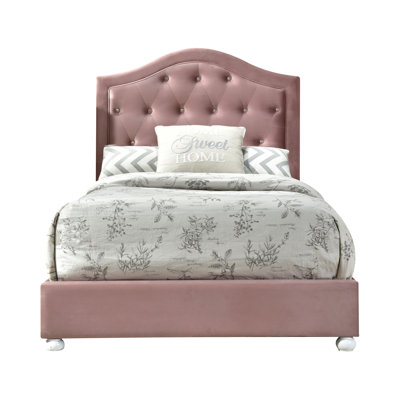 Joske Upholstered Platform Bed in Pink