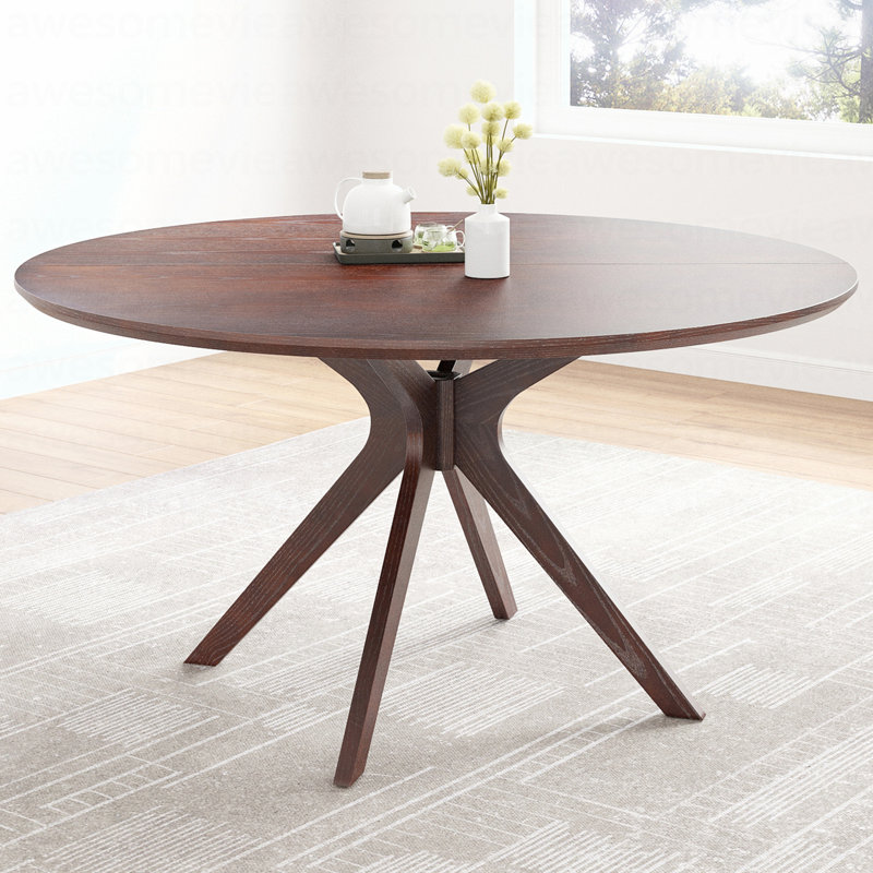 Table de salle à manger 47,2 "en bois massif pour 4 à 6 personnes avec base piédestal entrecroisée, Noyer foncé, Noyer foncé