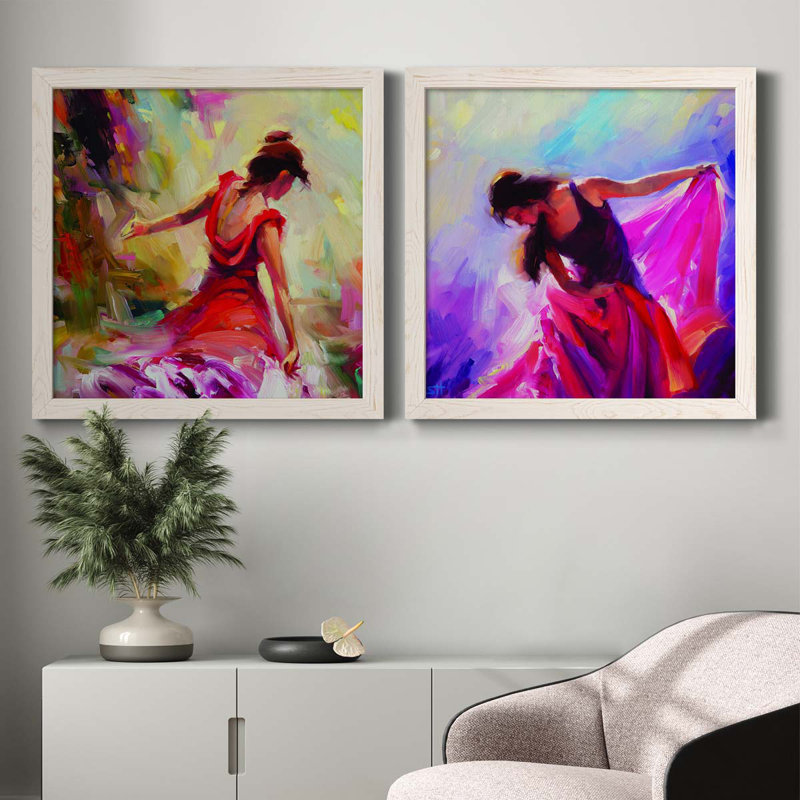 Danseuse - ensemble de 2 peintures sur toile encadrées, H 35,5 po x l 71 po x P 1,5 po, Cadre blanc