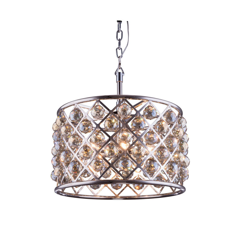 Swinney 6 - Light Dimmable Drum Chandelier, Golden Teak (Smoky), Polished Nickel