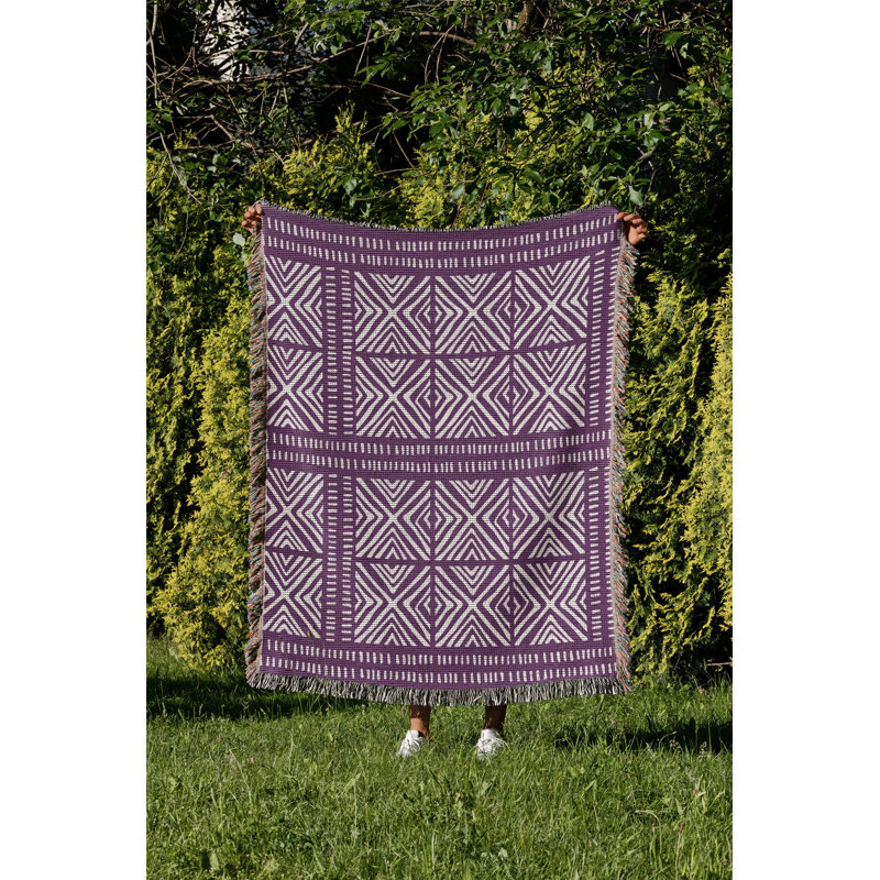Jeté en coton Thora Tribal, 50 x 70, Mauve
