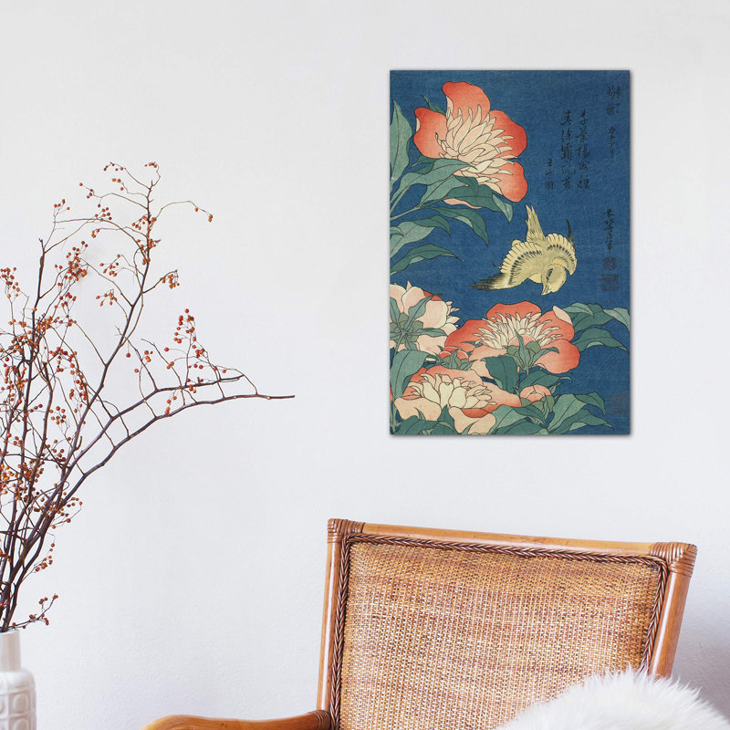 Peonies And Canary, C.1833 by Katsushika Hokusai - Wrapped Canvas Painting, 30.48 cm H x 45.72 cm W