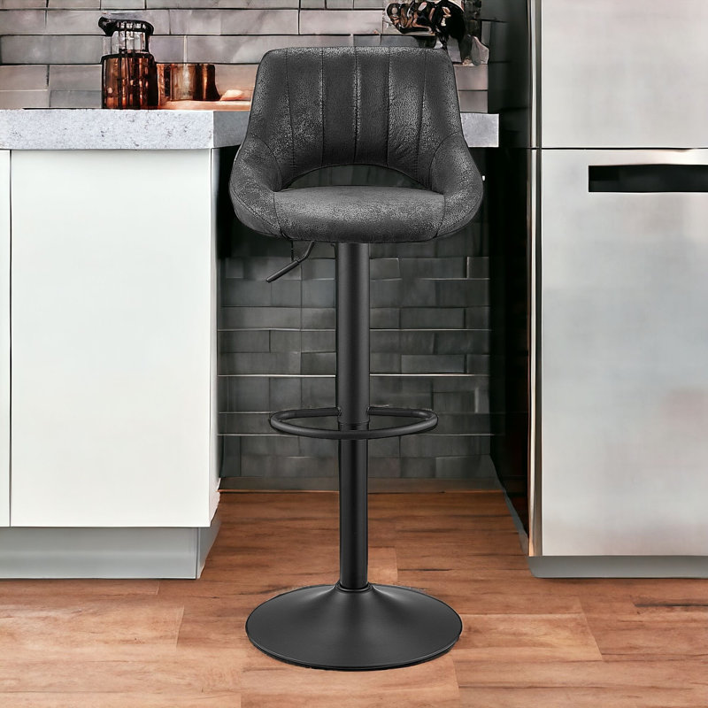 Chaises de bar à hauteur réglable à dossier bas en similicuir et acier 32 po Calyn, Noir