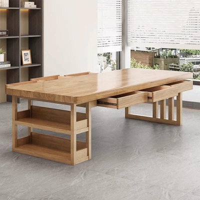 Bureau rectangulaire brun en bois massif avec 4 tiroirs