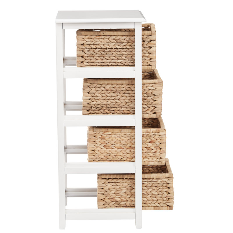 Commode de rangement en bois empilable 4 tiroirs Ottilie, Blanc et naturel
