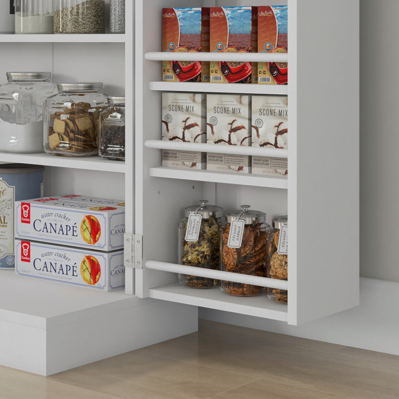Armoire de rangement pour garde-manger autoportante de 41 po Covina avec 12 tablettes de porte Covina, Blanc