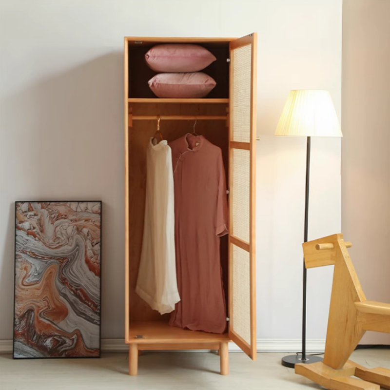 Armoire simple en bois massif et rotin tissé