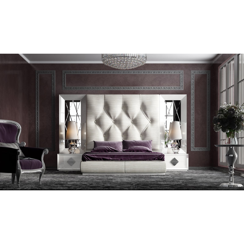 Klass 3 Piece Upholstered Faux Leather Bedroom Set, Queen