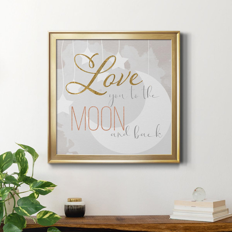 To To Moon - Toile encadrée de qualité supérieure - prête à être accrochée, Or, H 34,5 po x l 34,5 po x P 1,5 po
