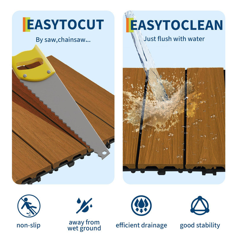 Carrelage de terrasse 12 po x 12 po WPC (paquet de 27) antidérapant et imperméable