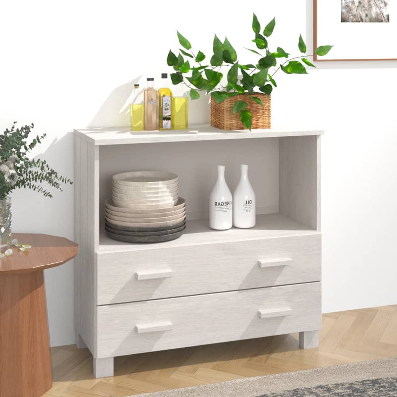 Ebern Designs Sideboard 85X35x80 Cm Solid Wood Pine, White