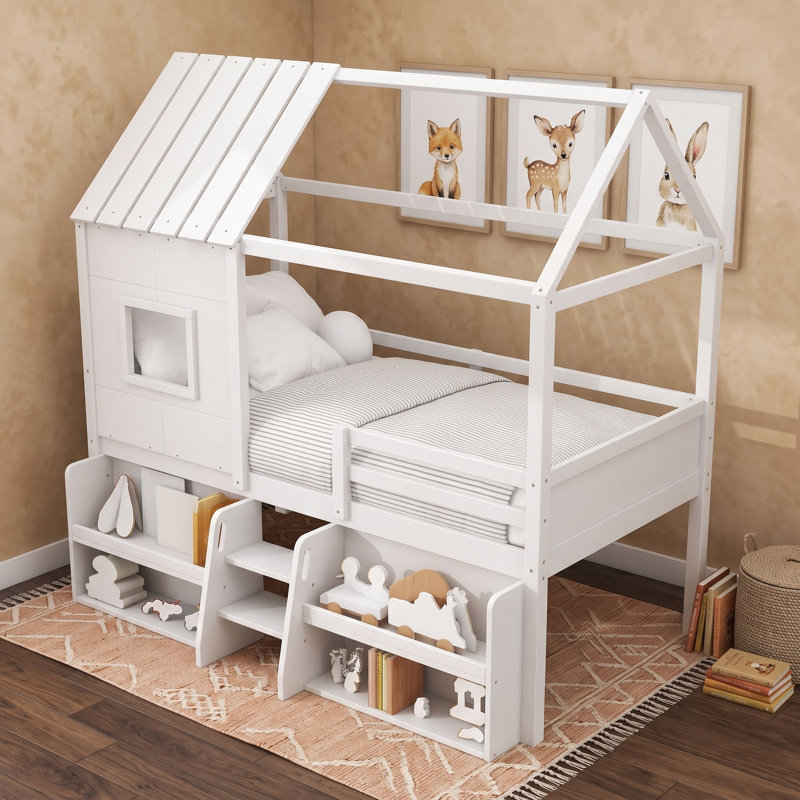 Loft Bed with Built-In Stairs, Twin, White