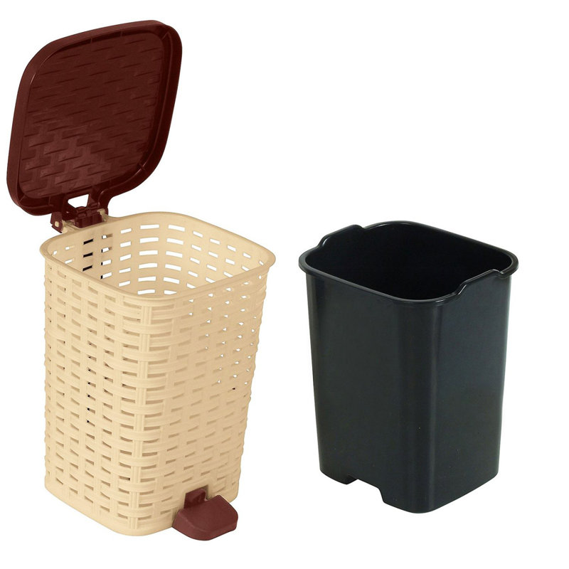 Poubelle à pédale en osier rotin 1,6 gallon, Beige et brun, Capacité: 1,6 gallon (H 13,25 po x l 10 po x P 11