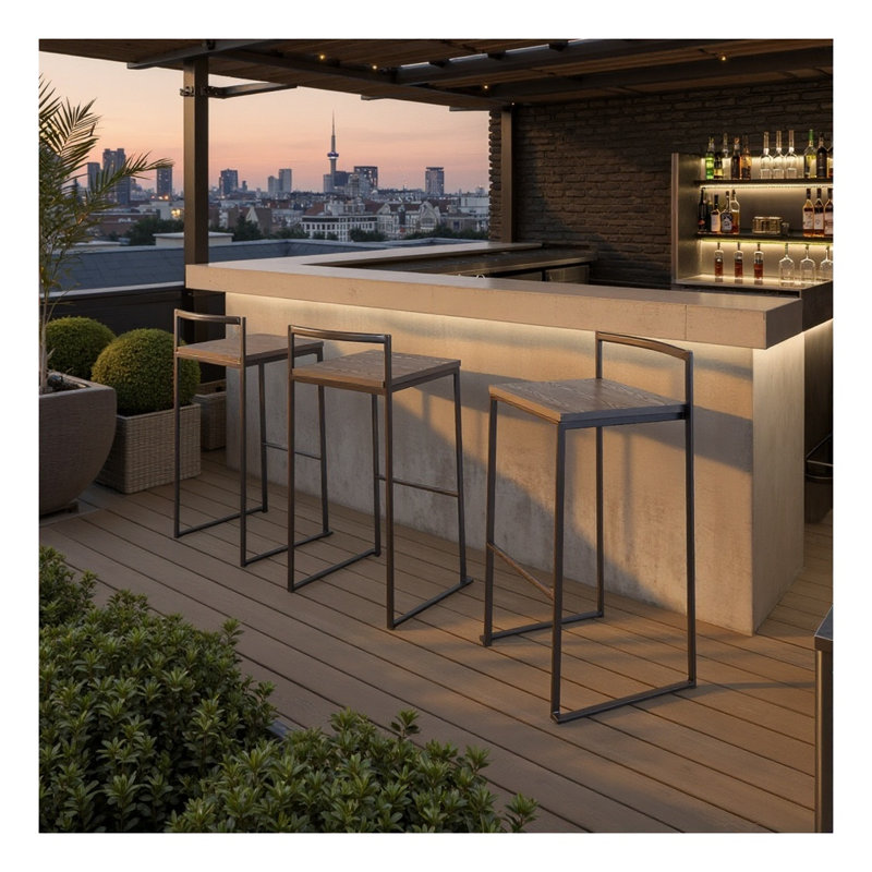 Tabouret de bar empilable de 76 cm (30 po) en métal noir avec siège en bambou grainé couleur espresso - Paquet de 2
