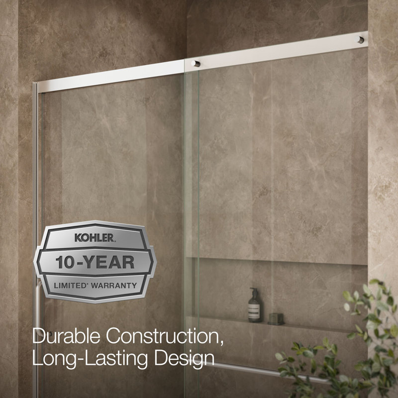 Elate Tall Sliding Shower Door, 75-1/2-In H X 62-1/4 - 65-5/8-In W, With Heavy 5/16-In Thick Crystal Clear Glass, Silver