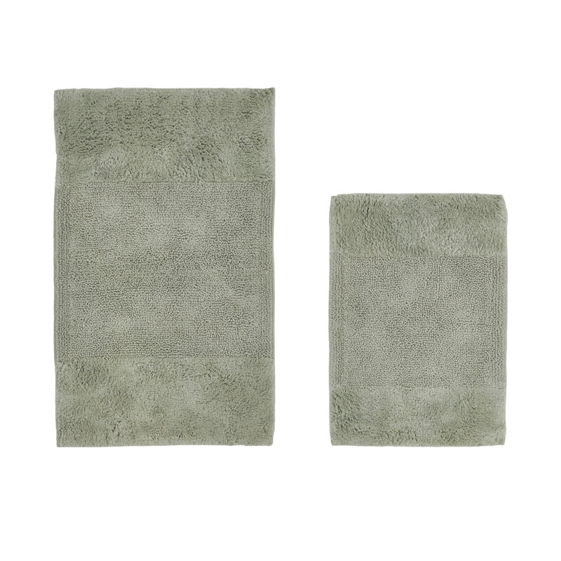 Ensemble de tapis pour salle de bain 2 pièces 100% coton 2155 g / m² Makaylynn, certifié OEKO-TEX®, envers en latex antidérapant, touffeté moelleux, super absorbant, tapis de salle de bain lavables à la machine, sauge foncé