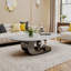 Table basse contemporaine ovale en faux marbre avec base sculpturale en acier inoxydable - Pièce maîtresse de luxe industriel-1465559432