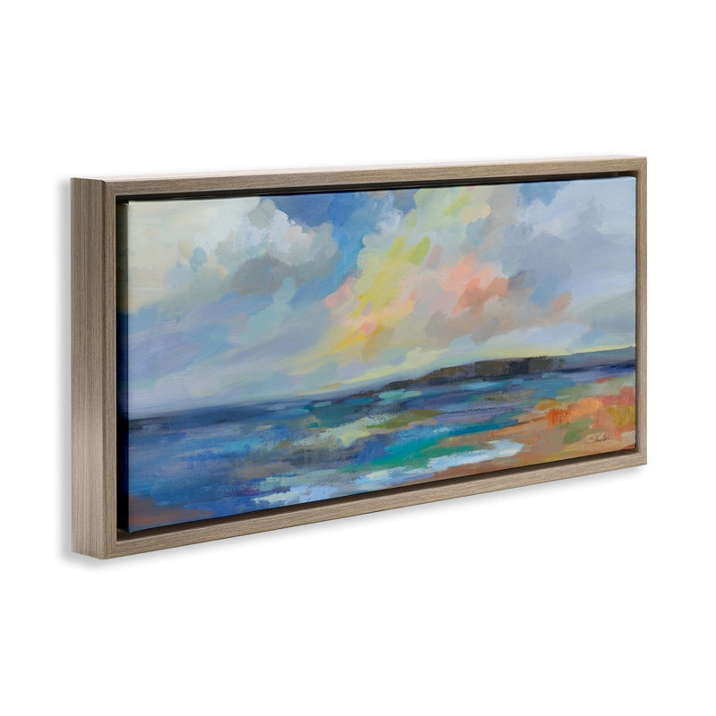 «Ocean Beach Sunset Floater» par Silvia Vassileva, Cadre flottant orme Montalcino, H 11 po x l 25 po