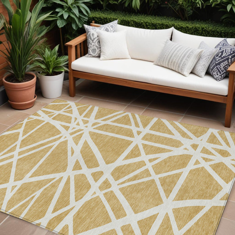 Tapis intérieur lavable à motif géométrique doré 9 pi x 12 pi