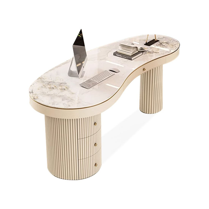 Bureau double caisson en ardoise avec tiroirs, Left Hand Return, Blanc crémeux / gris, 29.53" H x 78.74" W x 27.56" D