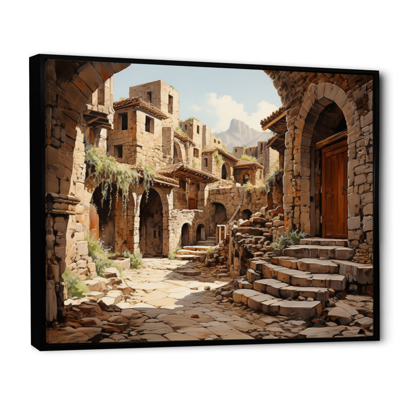 Italie, Pompéi, ruines sur toile, H 30 po x l 40 po, Cadre flottant noir
