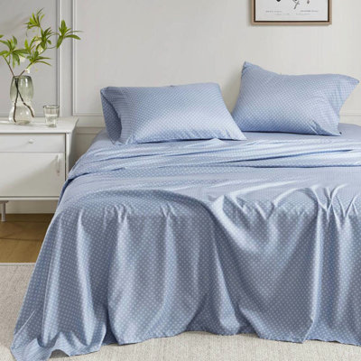 King Size Comforter With Blue Floral Sheets, , Soft Microfiber, 16" Mattress Fit, Machine Washable Watercolor Bed , King, Microfiber Print,