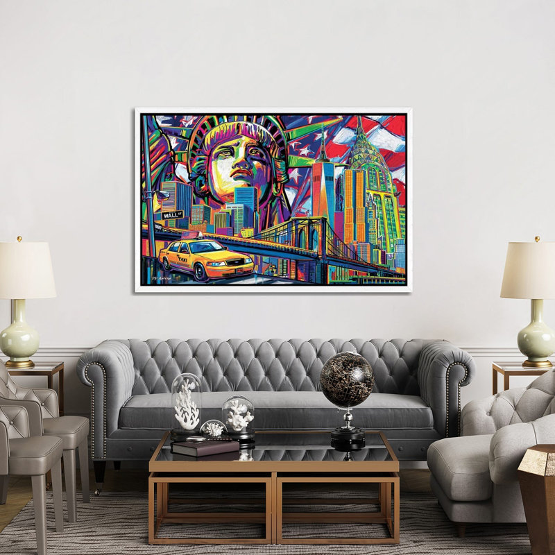 NY Pop Art by P.D. Moreno - Print on Canvas, White Framed, 152.5 cm H x 101.5 cm W