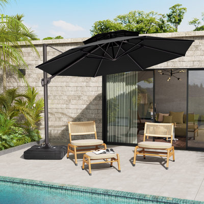 11' Double Top Round Offset Umbrella Outdoor Hanging Cantilever Umbrella For Patio, Pool, Yard