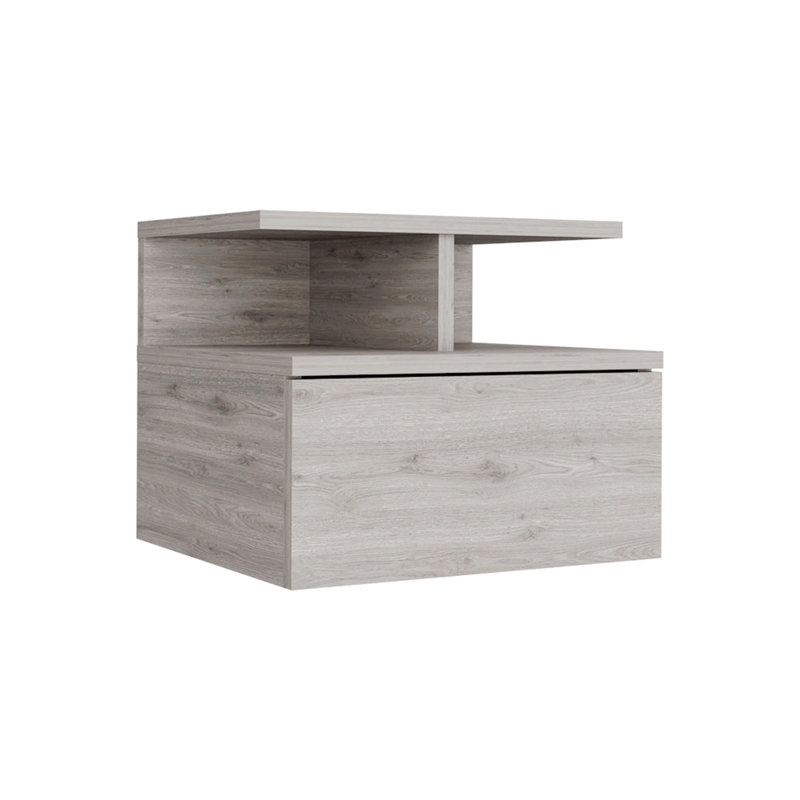 Macadamia 2-Tier Floating Nightstand With Shelf – Stylish And Functional Bedside Table, Light Gray