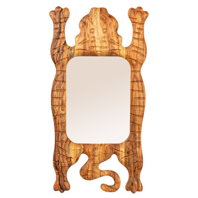Miroir mural sculpté tigré tibétain en bois d'acacia