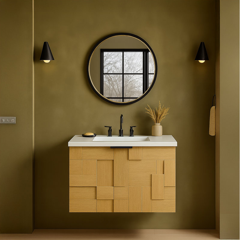 Meuble-lavabo mural 24 po Leonardo, Naturel