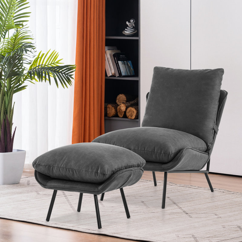 28.7" W Lounge Chair, Dark Grey Velvet