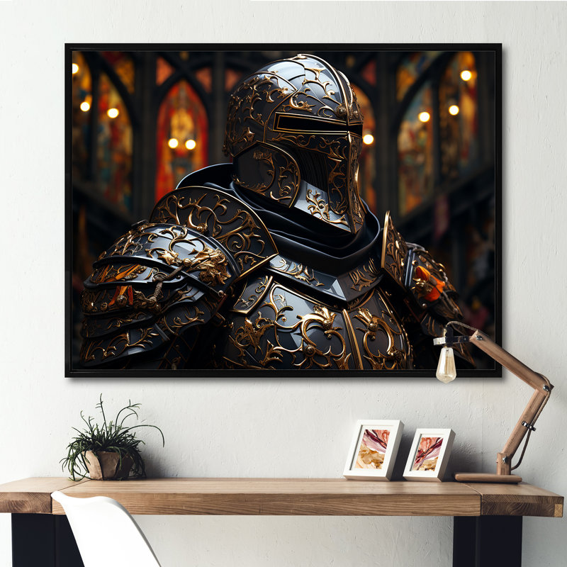 Chevaliers médiévaux II - art mural militaire, Cadre flottant noir, H 12 po x l 20 po x P 1 po