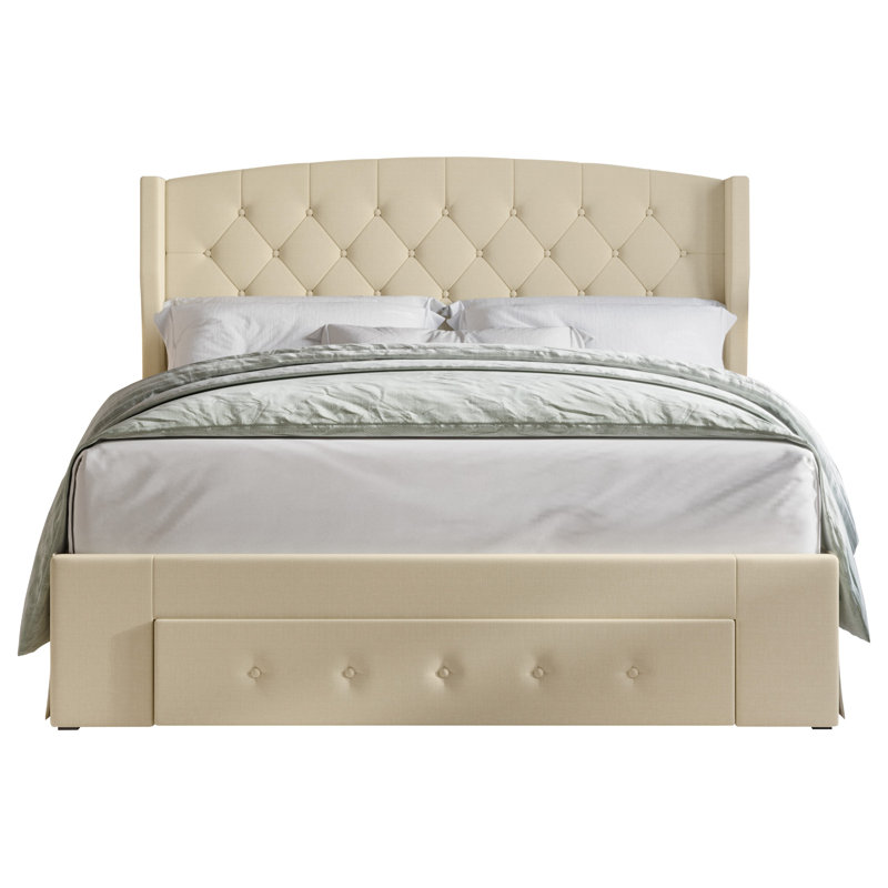 Lit à panneaux tapissier Alojzije, Complète, Beige