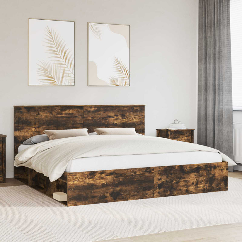 Solid Wood Bed, Smoked Oak, Super King (6')