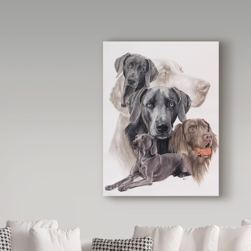 «Weimaraner and Ghost» par Adelphi, reproduction de peinture à l'huile sur toile tendue, H 32 po x l 24 po