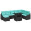 Ensemble de canapé de jardin avec coussin 9 pièces vidaXL - noir et turquoise