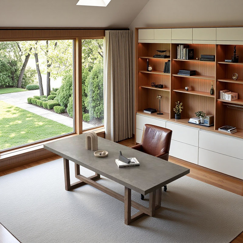 Rectangular solid wood desk in imitation cement gr