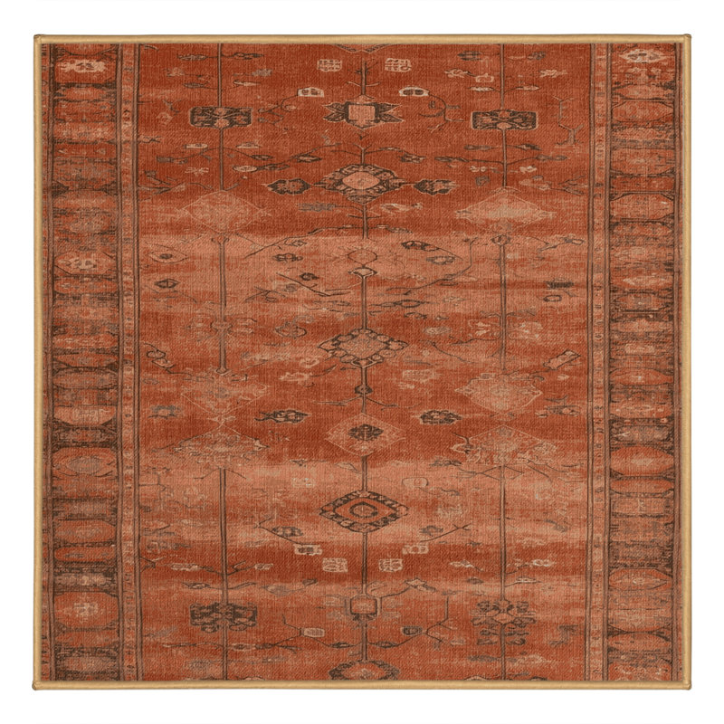 Machine Washable Overdyed Brown Area Rug, Square 3'
